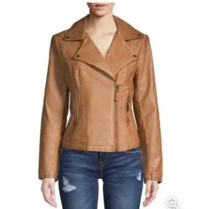 Max Studio Faux Leather Jacket NWT Size L Cognac